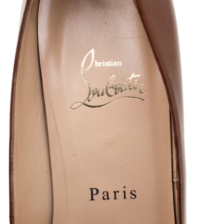 Pre Owned Christian Louboutin Brown Leather Peep Toe Pumps 39