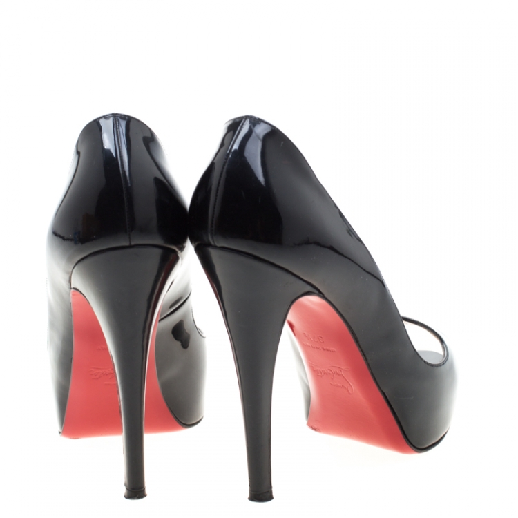 Pre Owned Christian Louboutin Black Patent Leather Hyper Prive Peep Toe Platform Pumps Size 37.5