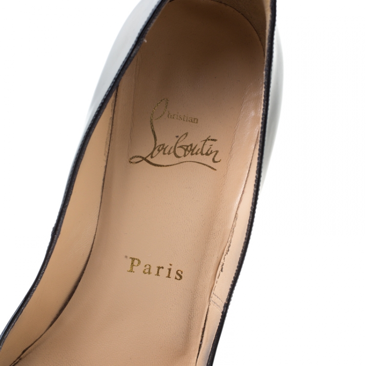 Pre Owned Christian Louboutin Black Patent Leather Hyper Prive Peep Toe Platform Pumps Size 37.5