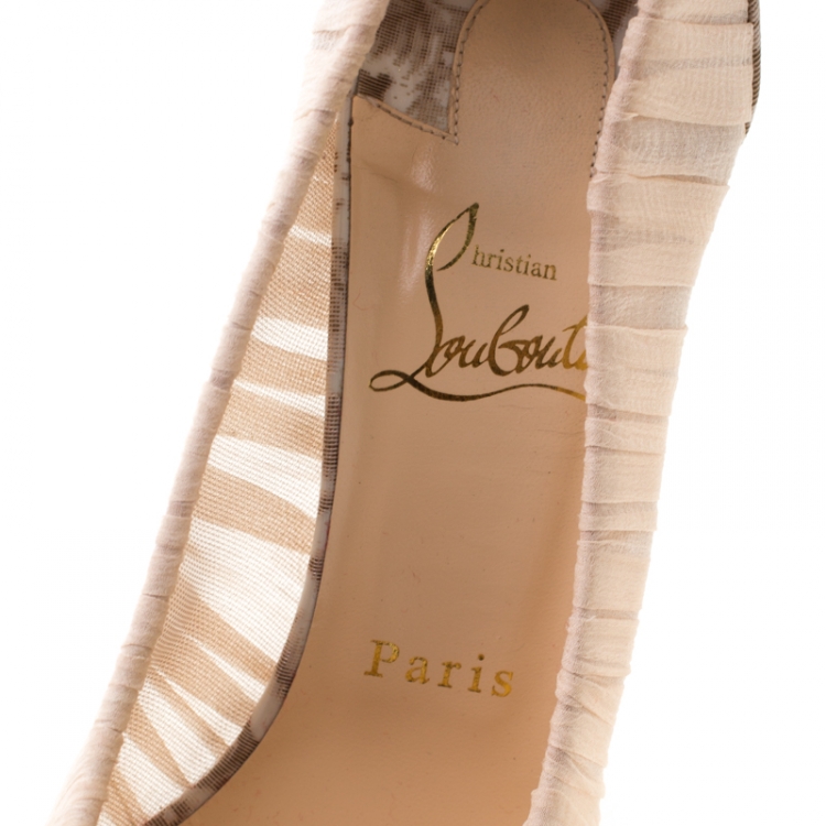 Pre Owned Christian Louboutin Beige Chiffon Follie Draperia Pointed Toe Pumps Size 37