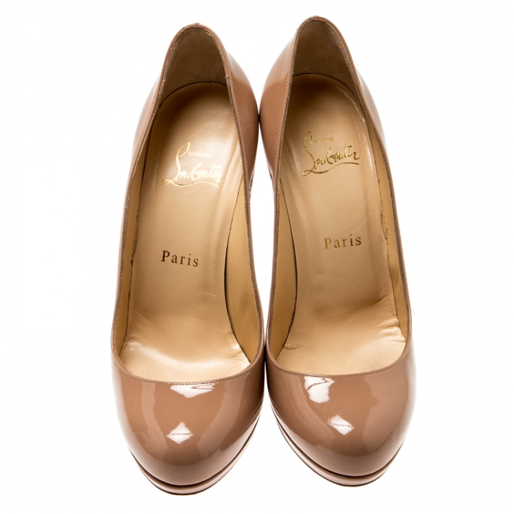 Pre Owned Christian Louboutin Beige Patent Leather Neofilo Platform Pumps Size 38.5