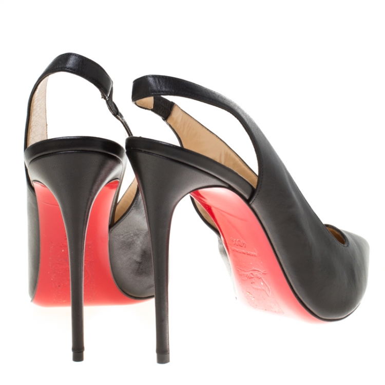 مملوكة مسبقًا Christian Louboutin Black Leather Rivafish Pointed Toe Slingback Sandals Size 40.5