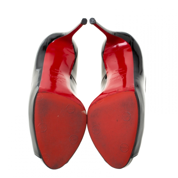 Pre Owned Christian Louboutin Black Patent Leather New Very Prive Peep Toe Pumps Size 38.5