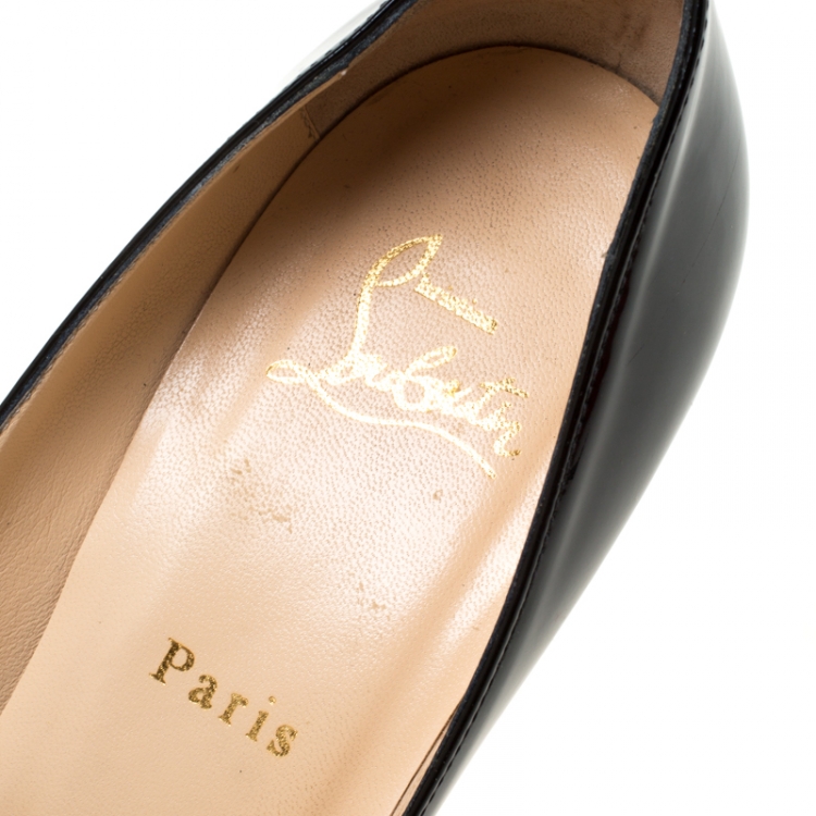 Pre Owned Christian Louboutin Black Patent Leather New Very Prive Peep Toe Pumps Size 38.5
