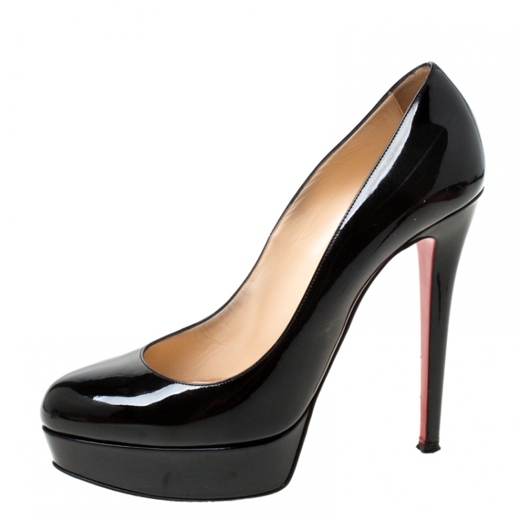 Pre Owned Christian Louboutin Black Patent Leather Bianca Platform Pumps Size 40.5