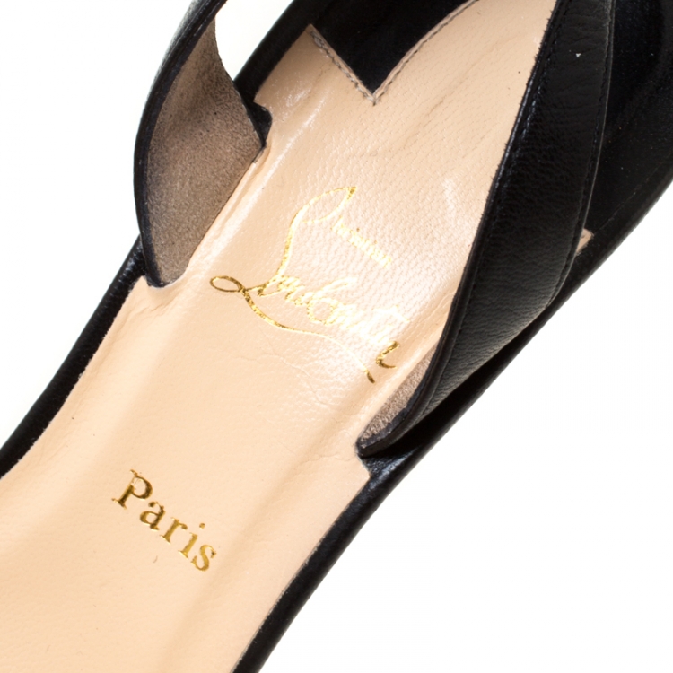 Pre Owned Christian Louboutin Black Leather Calamijane Slingback Sandals Size 37.5