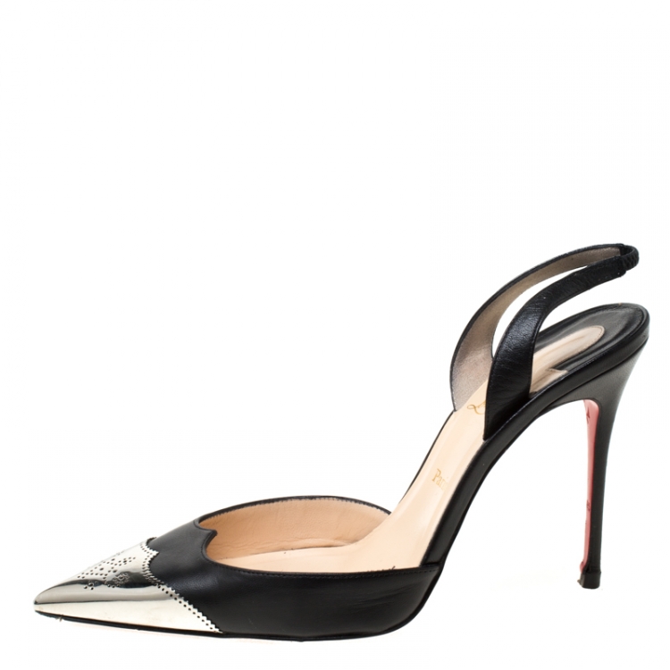 Pre Owned Christian Louboutin Black Leather Calamijane Slingback Sandals Size 37.5