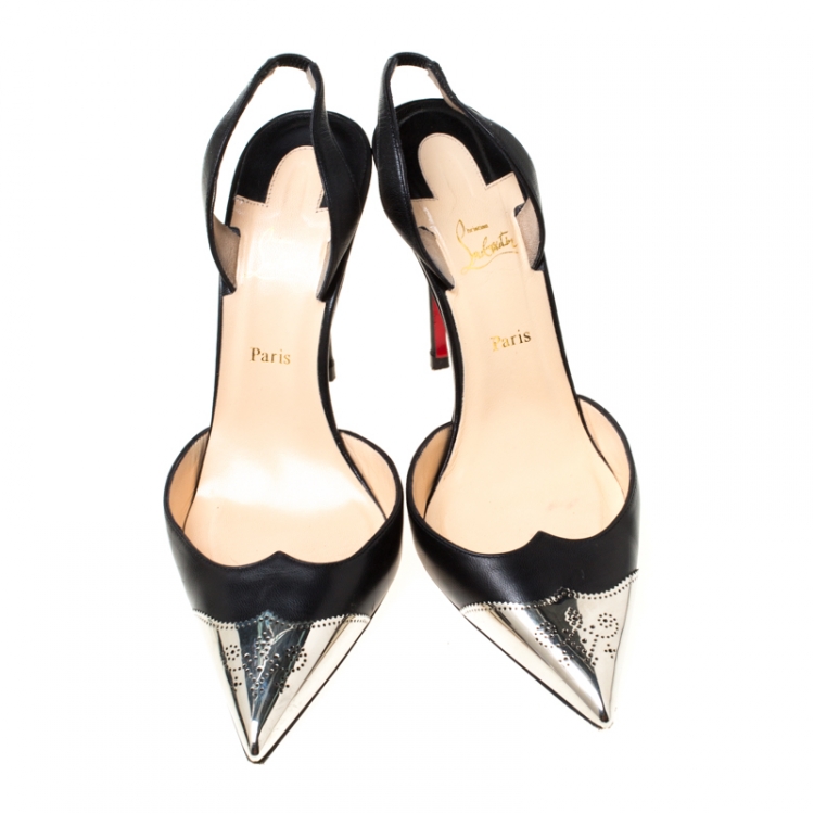 Pre Owned Christian Louboutin Black Leather Calamijane Slingback Sandals Size 37.5
