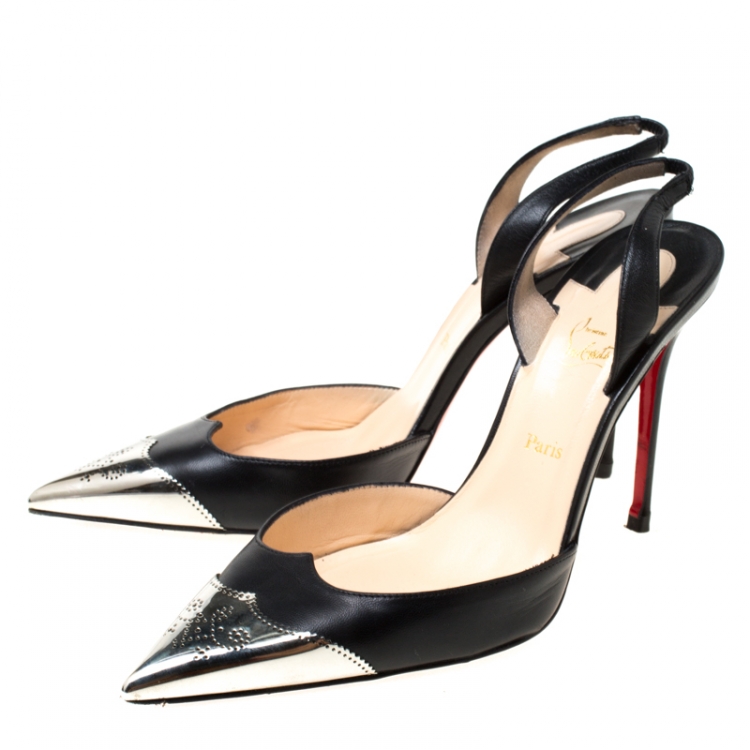 Pre Owned Christian Louboutin Black Leather Calamijane Slingback Sandals Size 37.5