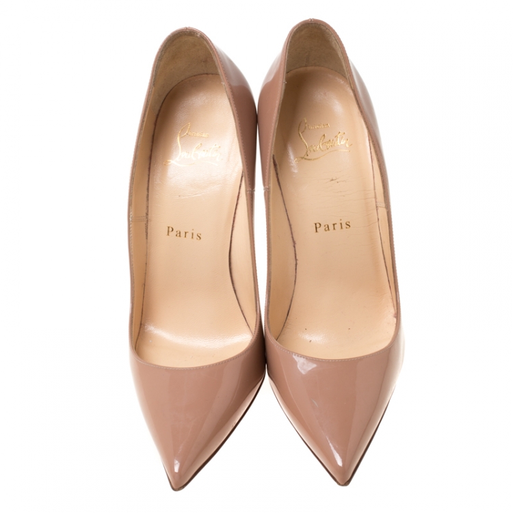 Pre Owned Christian Louboutin Beige Patent Leather So Kate Pointed Toe Pumps 37
