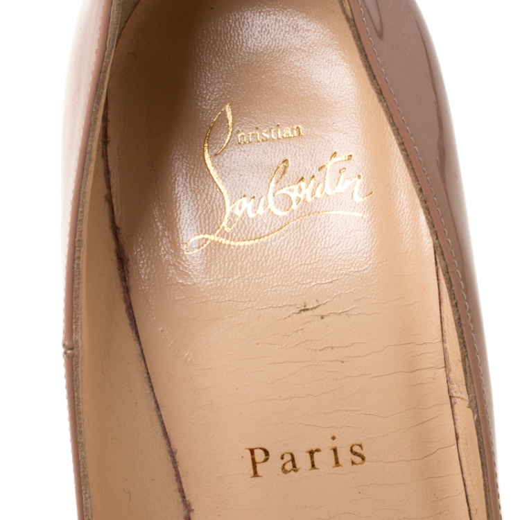 Pre Owned Christian Louboutin Beige Patent Leather So Kate Pointed Toe Pumps 37