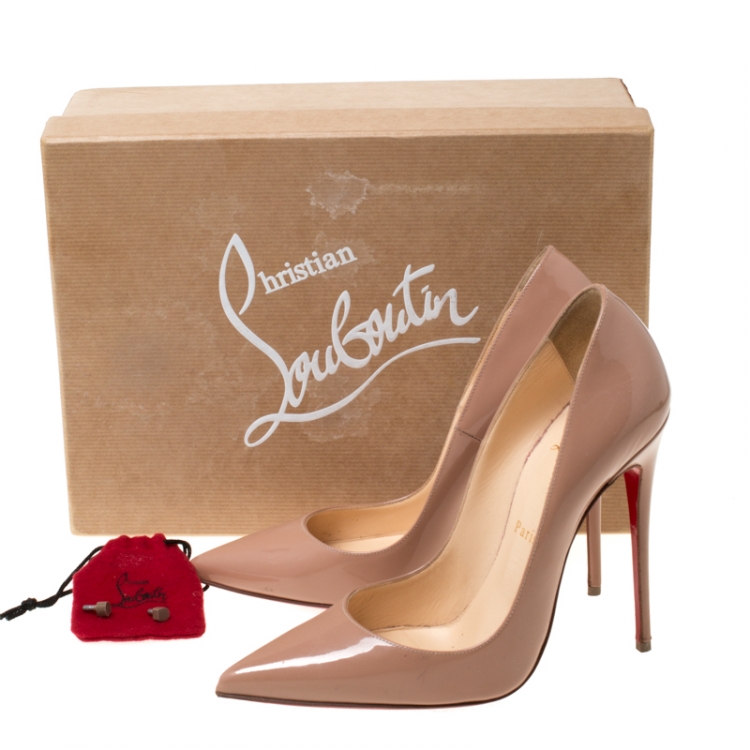 Pre Owned Christian Louboutin Beige Patent Leather So Kate Pointed Toe Pumps 37