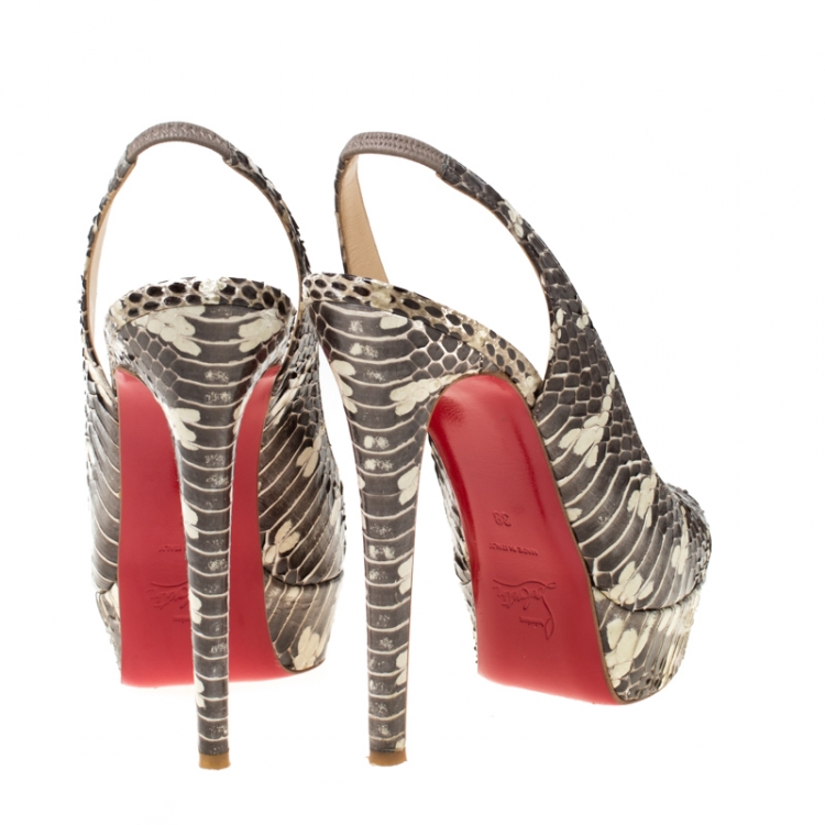 Pre Owned Christian Louboutin Two Tone Python Leather Bianca Slingback Platform Sandals Size 38