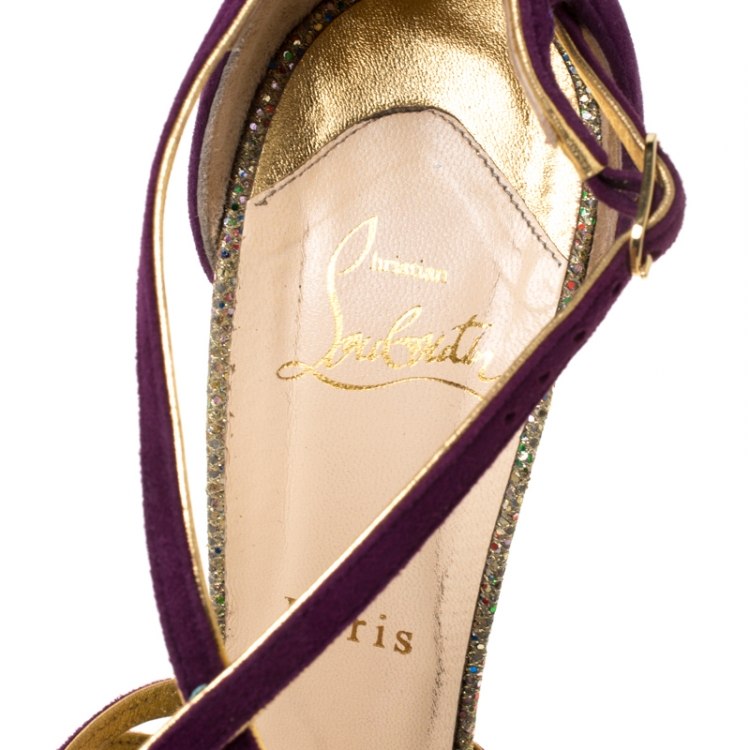 Pre Owned Christian Louboutin Purple Suede Strappy Platform Sandals Size 39