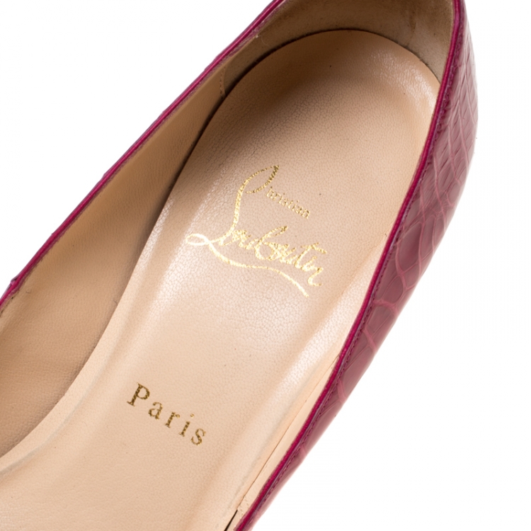 Pre Owned Christian Louboutin Pink Alligator Leather Peep Toe Platform Pumps Size 39