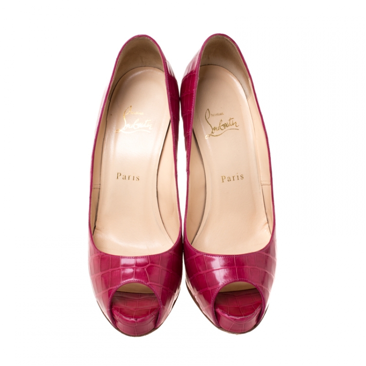 Pre Owned Christian Louboutin Pink Alligator Leather Peep Toe Platform Pumps Size 39