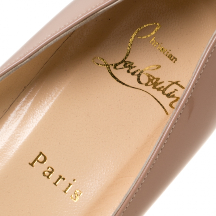 Pre Owned Christian Louboutin Beige Patent Leather And Mesh Bow Pointed Toe Pumps Size 37.5