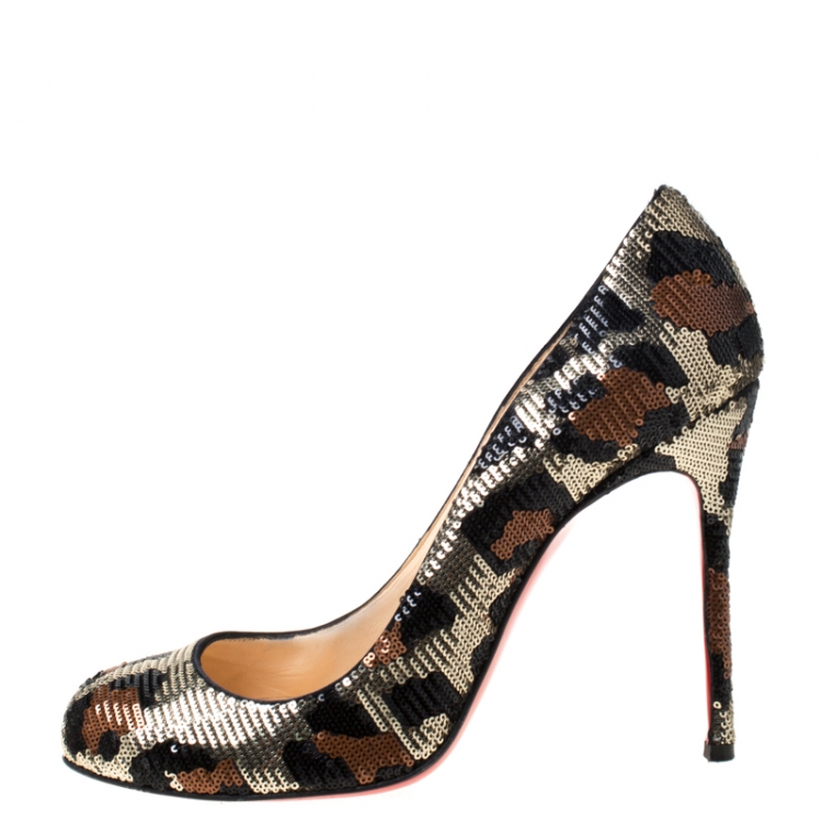 Pre Owned Christian Louboutin Multicolor Sequins Fifi Round Toe Pumps Size 40
