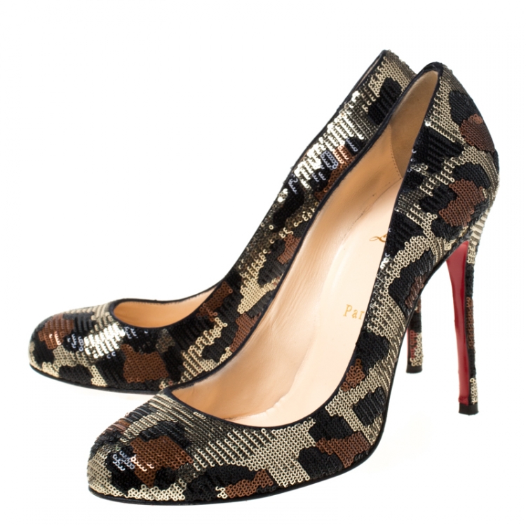 Pre Owned Christian Louboutin Multicolor Sequins Fifi Round Toe Pumps Size 40