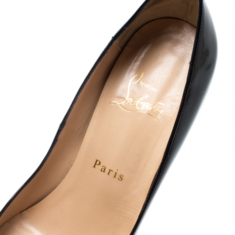 Pre Owned Christian Louboutin Black Patent Leather Peep Toe Platform Pumps Size 38