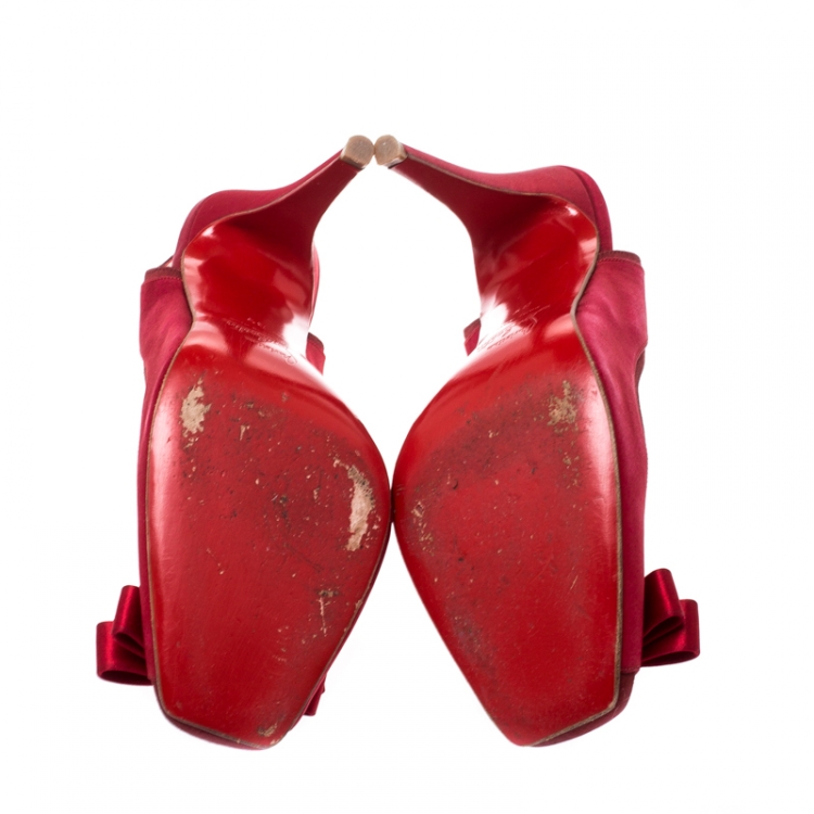 Pre Owned Christian Louboutin Red Satin Nooka Slingback Sandals Size 39