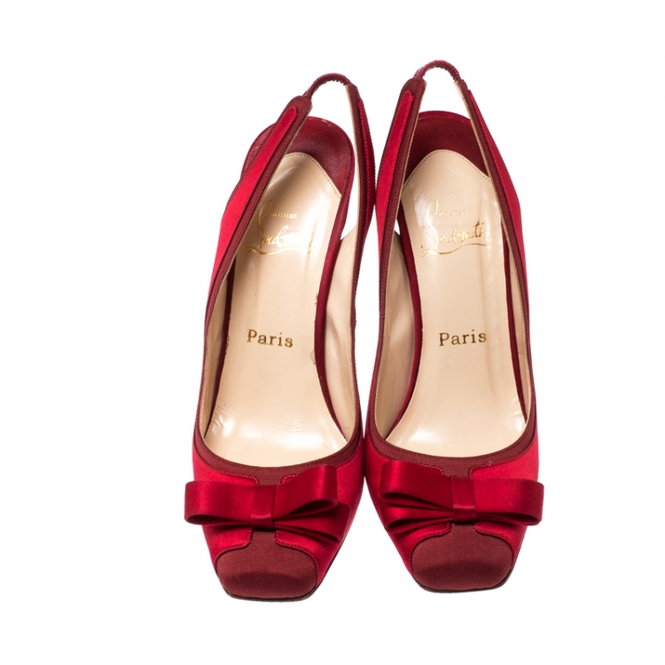 Pre Owned Christian Louboutin Red Satin Nooka Slingback Sandals Size 39