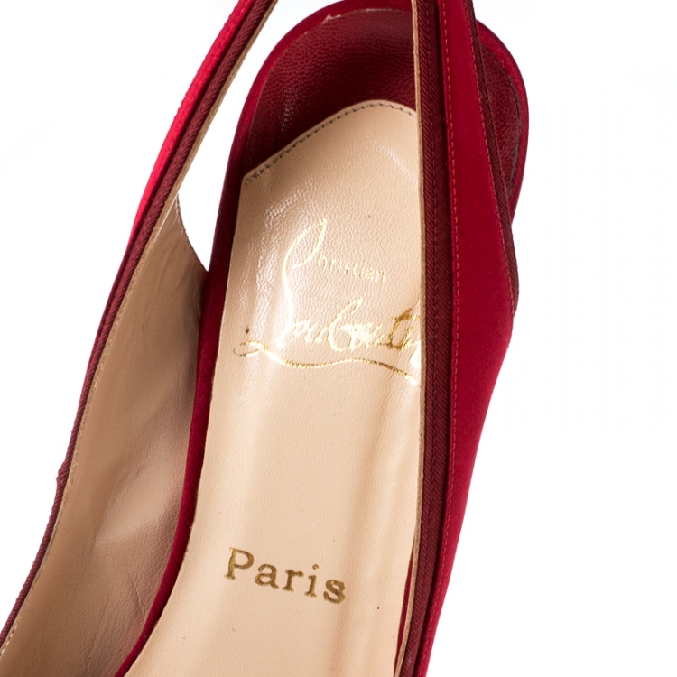 Pre Owned Christian Louboutin Red Satin Nooka Slingback Sandals Size 39