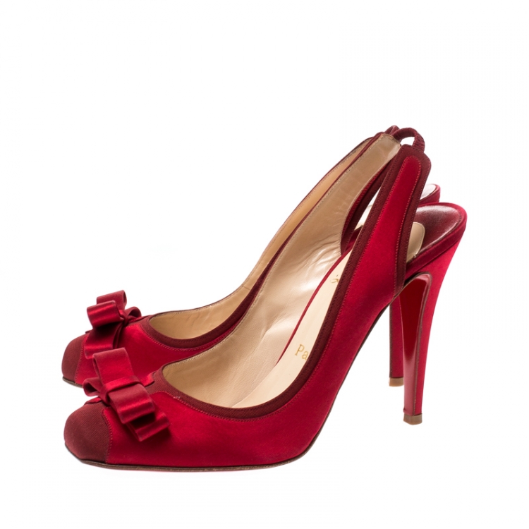 Pre Owned Christian Louboutin Red Satin Nooka Slingback Sandals Size 39