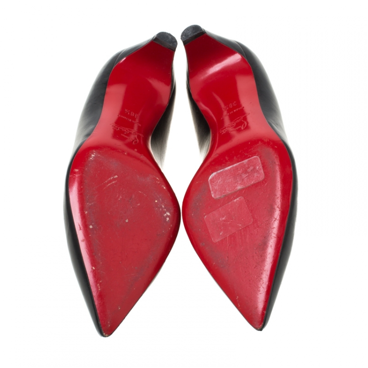 Pre Owned Christian Louboutin Black Leather Pointed Toe Pumps Size 38.5