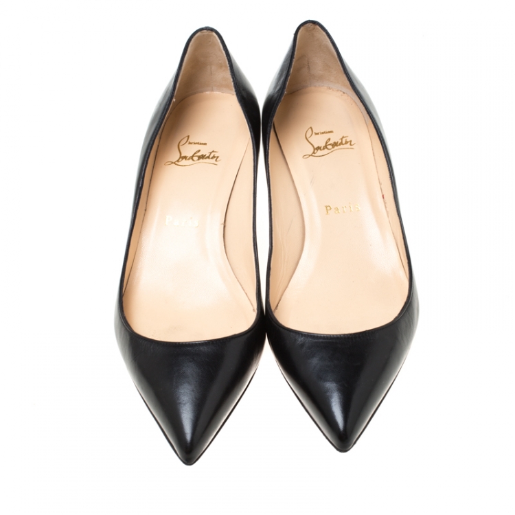 Pre Owned Christian Louboutin Black Leather Pointed Toe Pumps Size 38.5