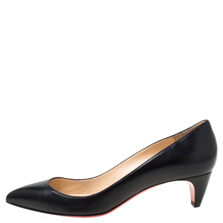 Pre Owned Christian Louboutin Black Leather Pointed Toe Pumps Size 38.5