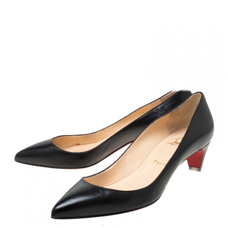 Pre Owned Christian Louboutin Black Leather Pointed Toe Pumps Size 38.5