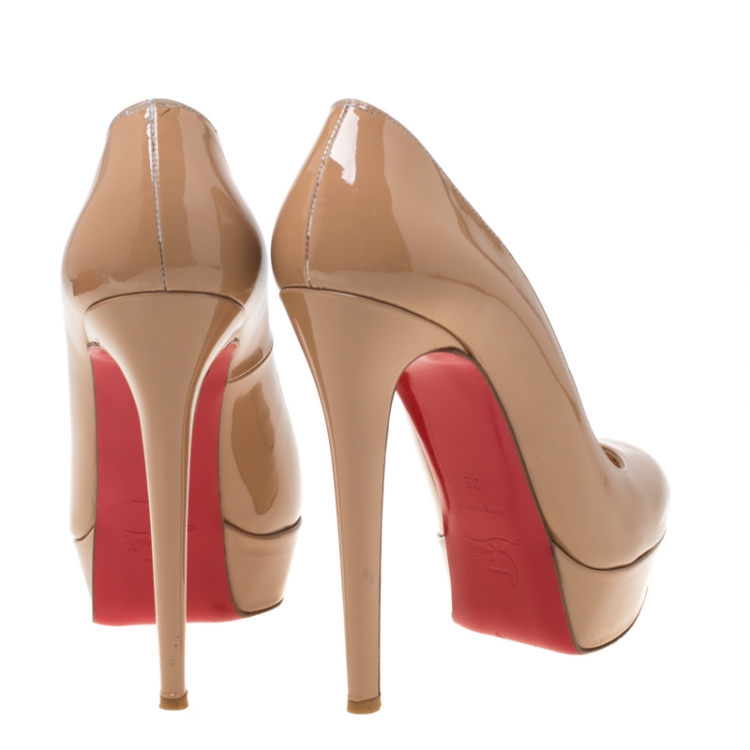 Pre Owned Christian Louboutin Beige Patent Leather Bianca Platform Pumps Size 39