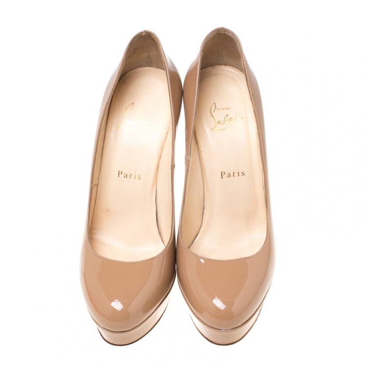 Pre Owned Christian Louboutin Beige Patent Leather Bianca Platform Pumps Size 39