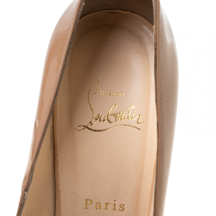 Pre Owned Christian Louboutin Beige Patent Leather Bianca Platform Pumps Size 39