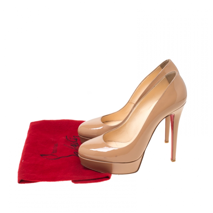 Pre Owned Christian Louboutin Beige Patent Leather Bianca Platform Pumps Size 39