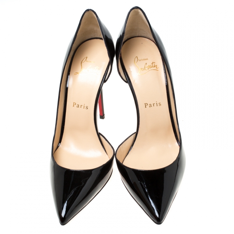 Pre Owned Christian Louboutin Black Patent Leather Iriza D'orsay Pumps Size 37.5