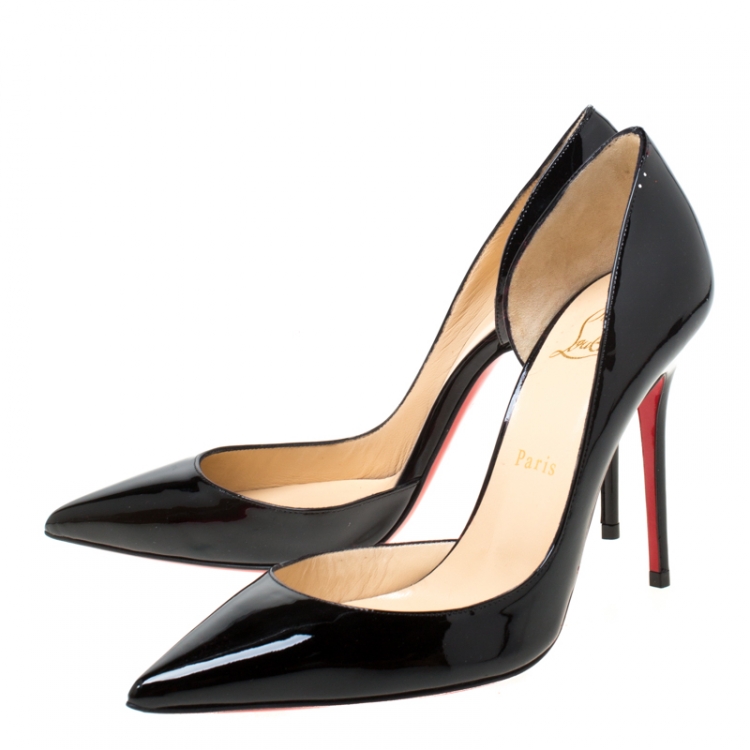 Pre Owned Christian Louboutin Black Patent Leather Iriza D'orsay Pumps Size 37.5