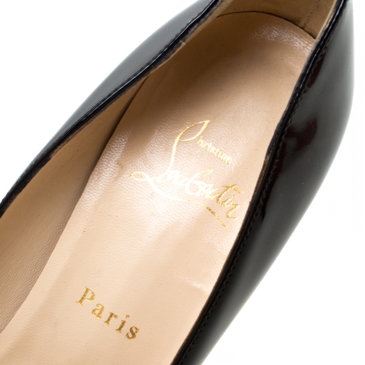 Pre Owned Christian Louboutin Black Patent Leather And Suede Maggie Embellished Cap Toe Platform Pumps Size 37.5