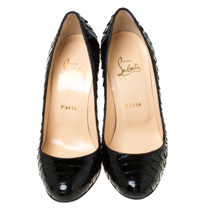 Pre Owned Christian Louboutin Black Python Fifi Pumps Size 37