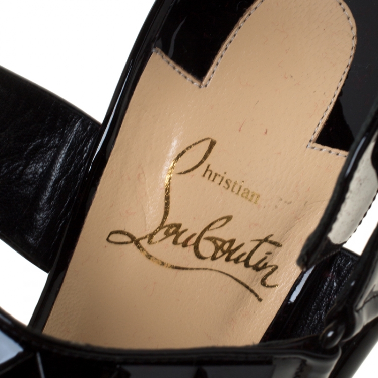 Pre Owned  Christian Louboutin  Black Patent Ziggoo Spike Ankle Strap Sandals Size 38