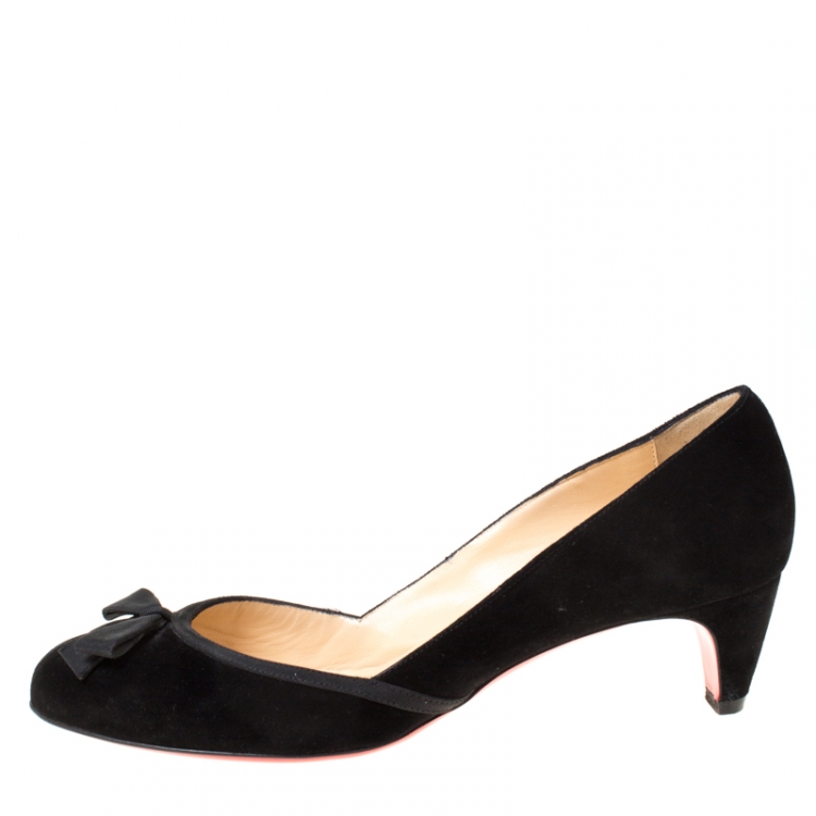 Pre Owned Christian Louboutin Black Suede Lavalliere 40 MM Pumps Size 37.5