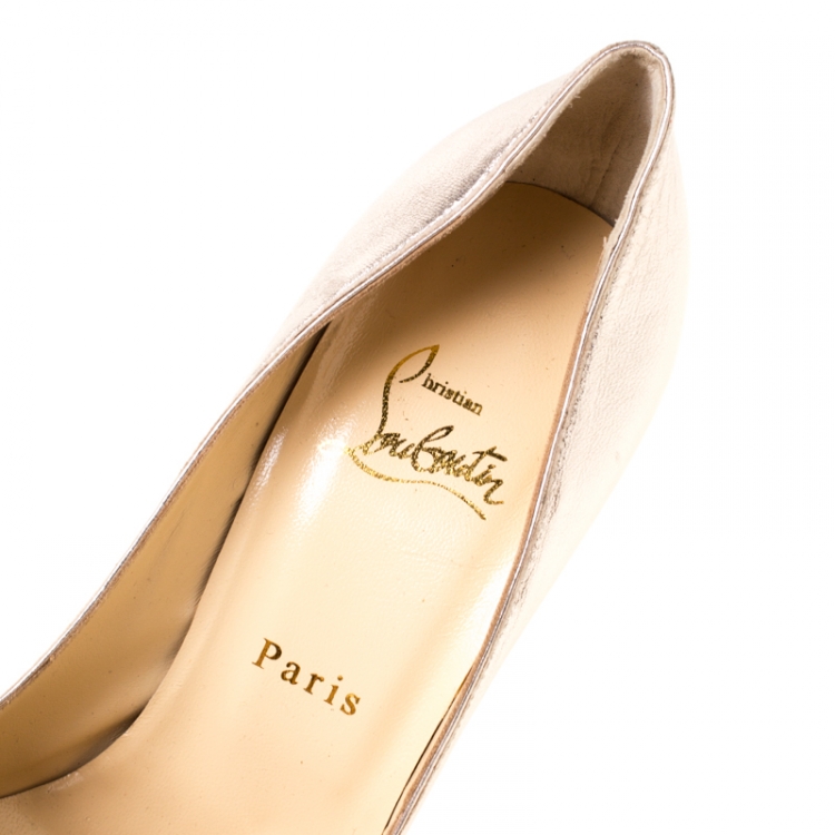 Pre Owned Christian Louboutin Beige Metallic Cut Out Leather So Kate Peep Toe Pumps Size 38