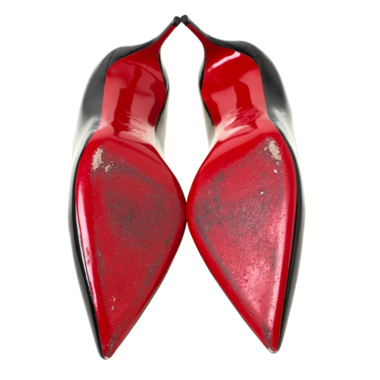 Pre Owned Christian Louboutin Black Patent Leather Decollete 554 Pointed Toe Pumps Size 40.5