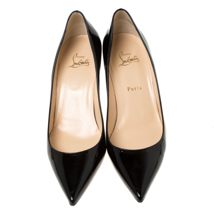 Pre Owned Christian Louboutin Black Patent Leather Decollete 554 Pointed Toe Pumps Size 40.5