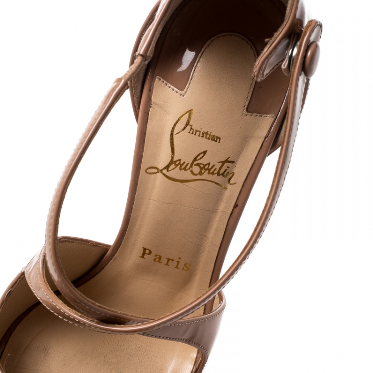 Pre Owned Christian Louboutin Nude Beige Leather Exagona Crisscross Platform Sandals Size 38.5