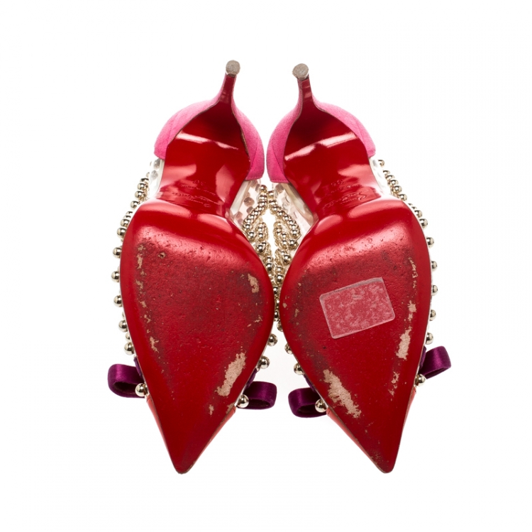 Pre Owned Christian Louboutin Multicolor PVC Bille Studded Pointed Toe Pumps Size 36
