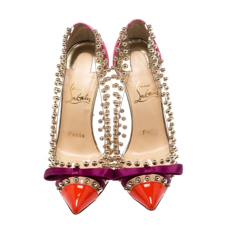Pre Owned Christian Louboutin Multicolor PVC Bille Studded Pointed Toe Pumps Size 36