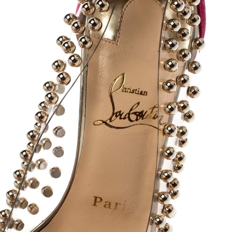 Pre Owned Christian Louboutin Multicolor PVC Bille Studded Pointed Toe Pumps Size 36