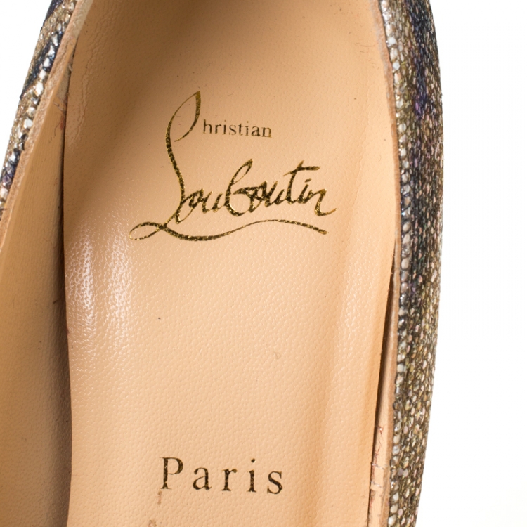 Pre Owned Christian Louboutin Mulitcolor Printed Lamè Fabric Sirene Daffodile Platform Pumps Size 38.5